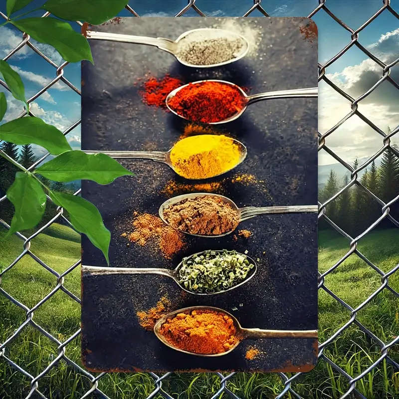 1pc Vintage Kitchen Spice Poster Spoon Metal Tin Sign Rectangular Aluminum Wall Art for Home Restaur
