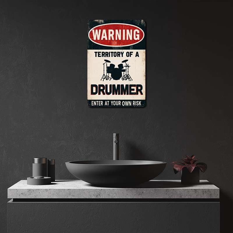 1pc  Drum Set Warning Metal Sign Vintage Club Decorative Drummer Tin Poster Area Home Music Roo