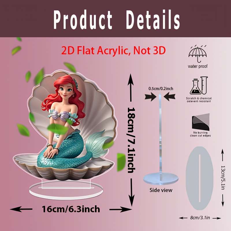 1pc 2D Flat    Acrylic Ariel Mermaid Decor Plaque 16.0cm x 18.03cm Vibrant Underwate