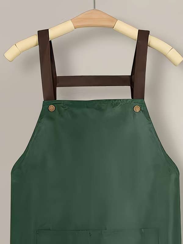 1pc Vintage Style Unisex Waterproof Oil-Proof Kitchen Apron with Wipe Pocket Solid Color PVC