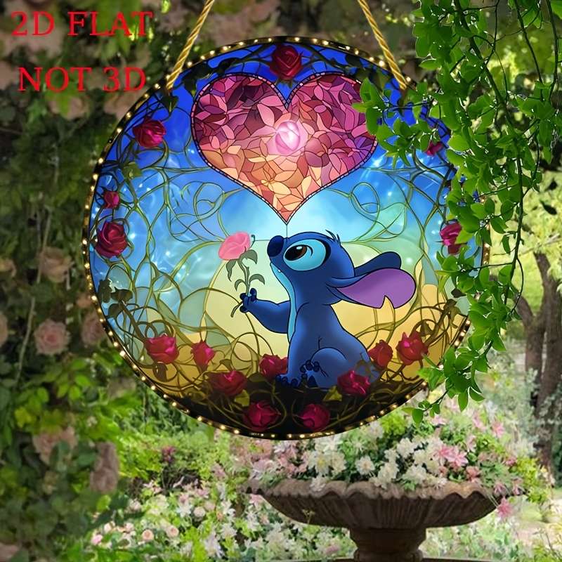 1pc 2D Flat  Stitch Art Deco Acrylic Suncatcher Fairy Tale Themed Hanging Ornament for Home Gard