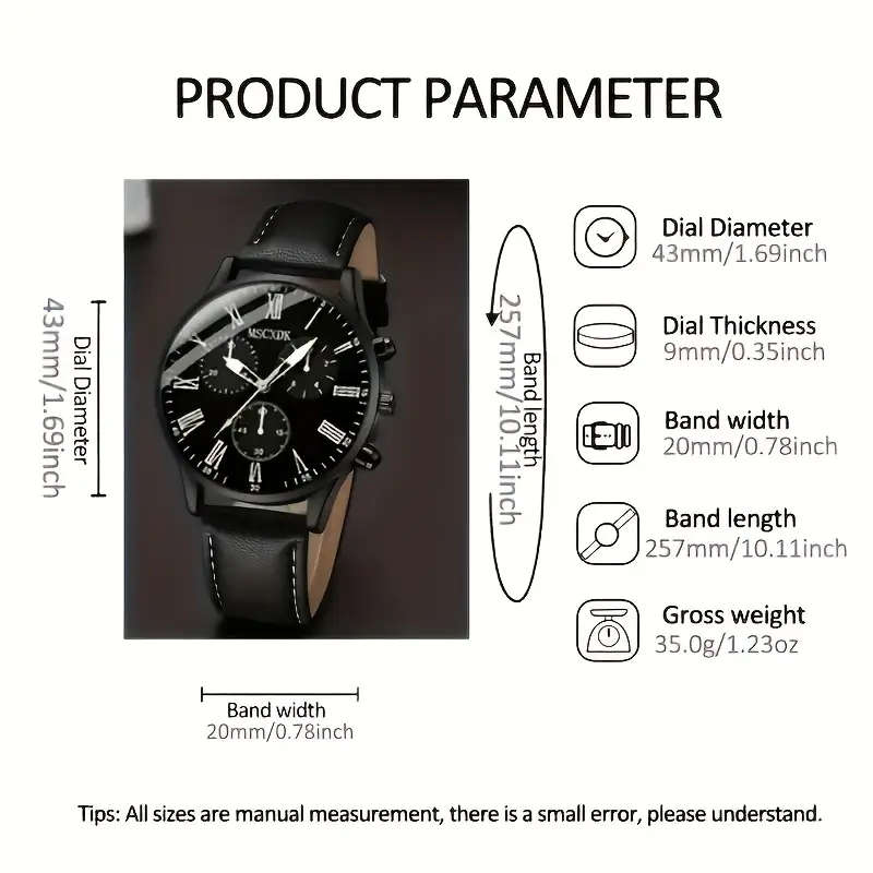 1pc Round Men's Quartz Watch 1pc Bracelet 1pc Necklace Set