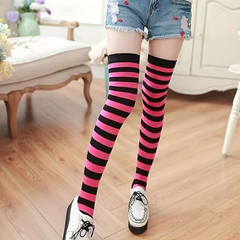 1 Pair Rose Red Wide Stripes  Socks