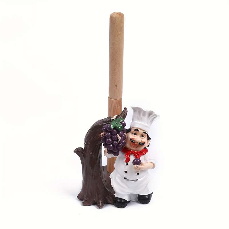 1pc Chef-Shaped Resin Paper Towel Holder Grapevine Design Free Standing Hanging No-Drill I