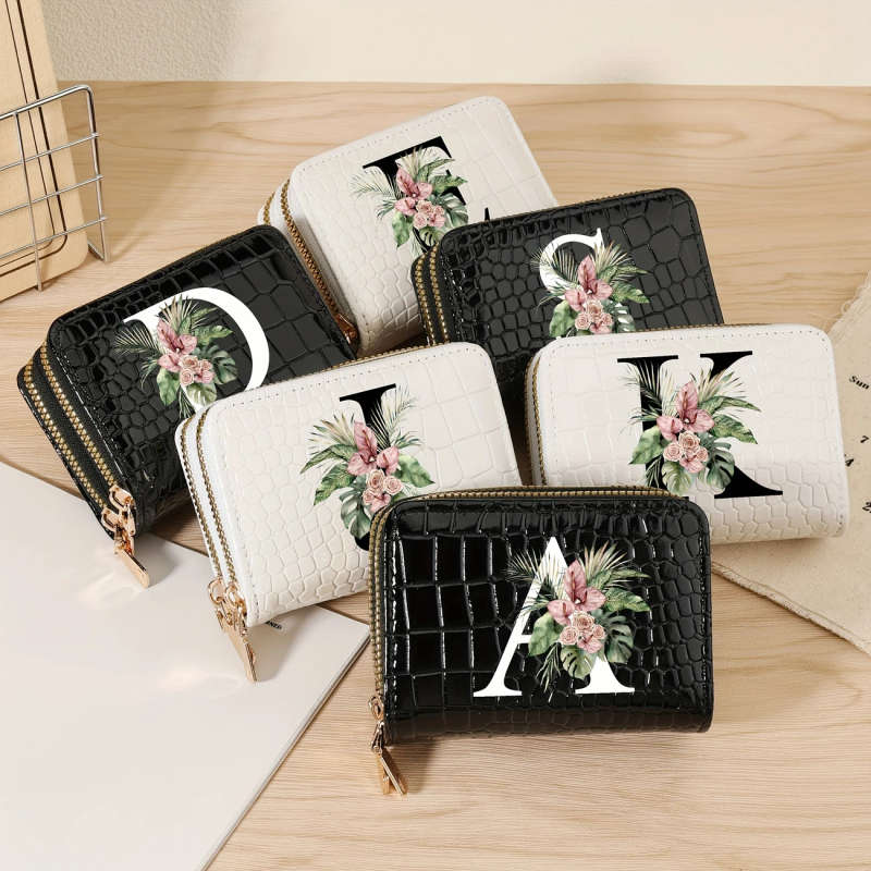 Large Capacity Double Zipper Crocodile Pattern PU Women's Credit Card Wallet