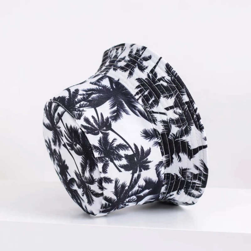 1pc Reversible Palm Tree Print Bucket Hat 100% Polyester Vacation-Style Woven Design Ideal for Beach