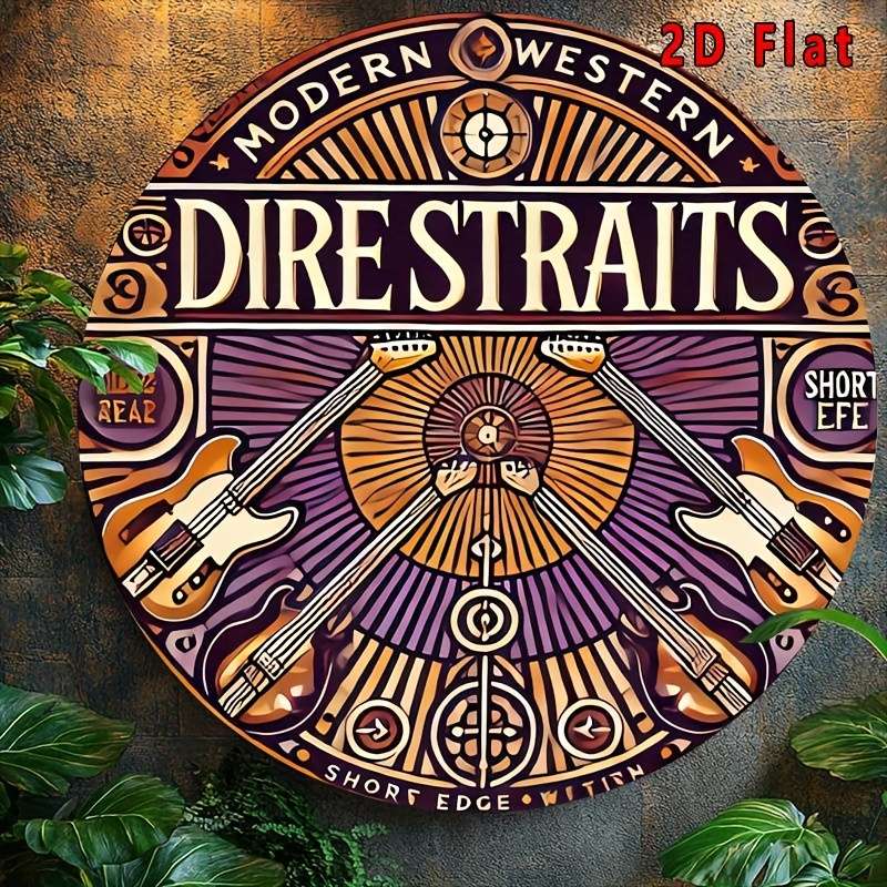 1pc  Vintage Dire Straits Art Tin Sign Retro Aluminum Wall Decor with Electric Guitar Design