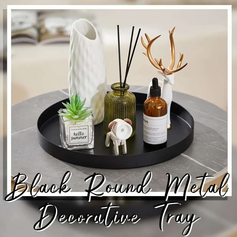 1pc Modern Black Round ABS Tray with Candle Holder Stylish Farmhouse Decor Suitable for Home Ki
