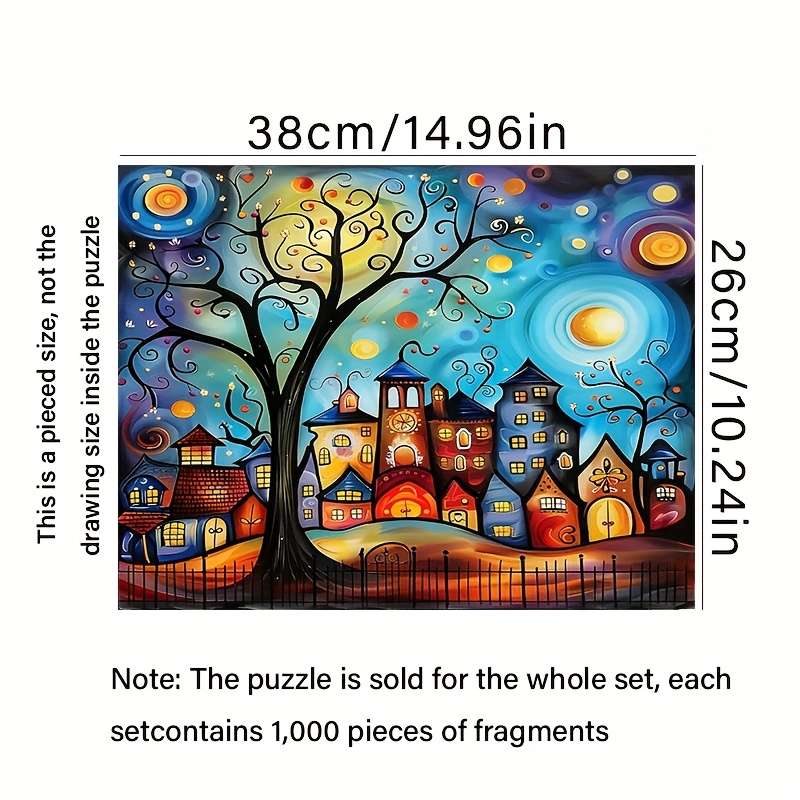 1000pcs Colorful Whimsical Town Puzzle 38.0x26.01cm Durable Thick Paper DIY Enthu