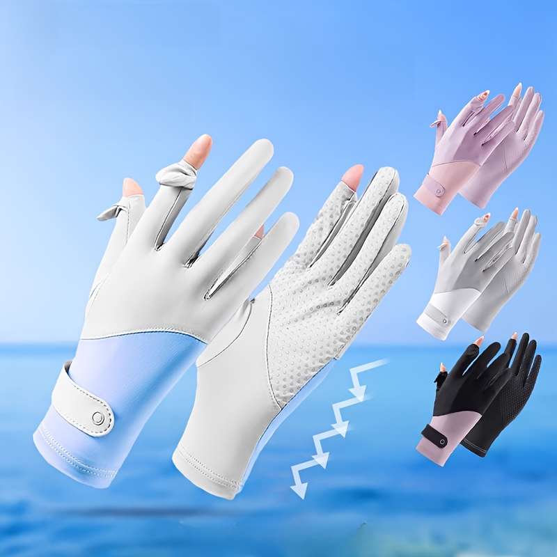 1 Pair Gray Blue Breathable Non Slip Gloves