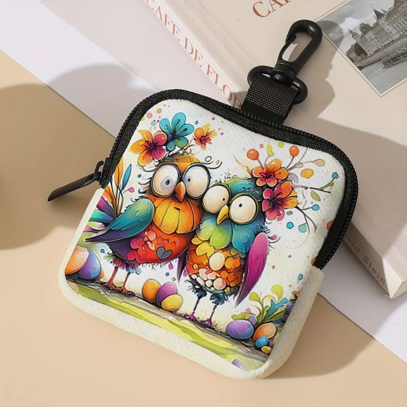 1pc Colorful Birds and Flowers Pattern Large Capacity Coin Purse Contemporary Style Polyester