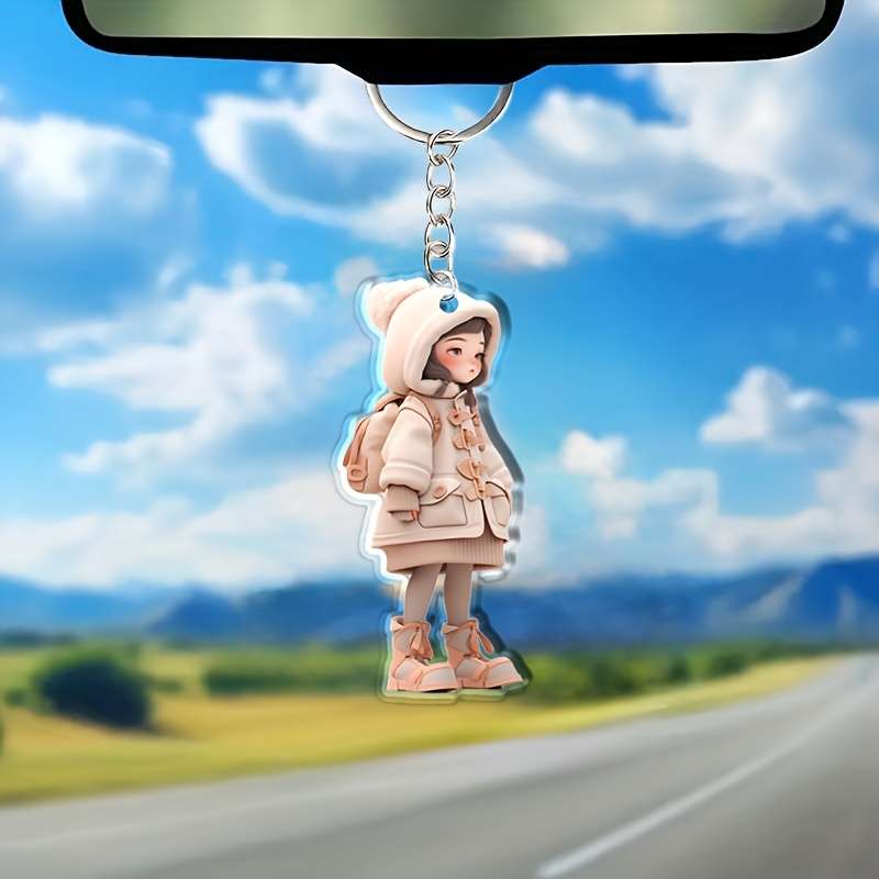 1pc 2D Flat Acrylic Trendy Winter Cartoon Female Keychain Pendant