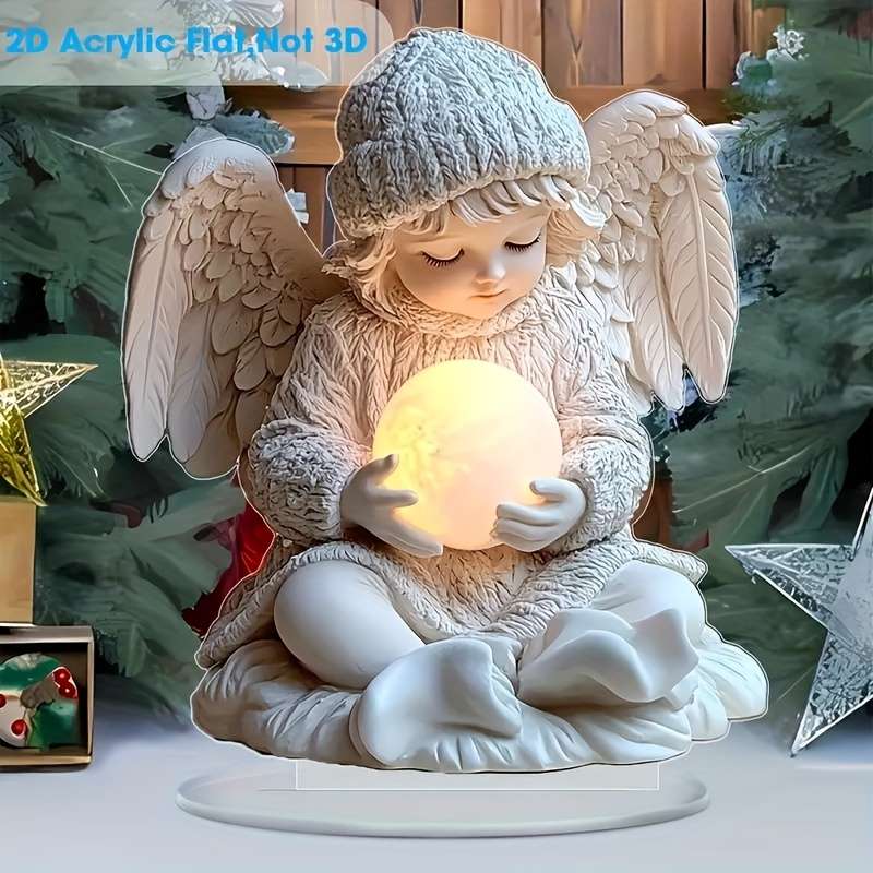 1pc 2D Flat  Glowing  Acrylic Angel Figurine with Illuminated Orb Perfect Desk Living Room De