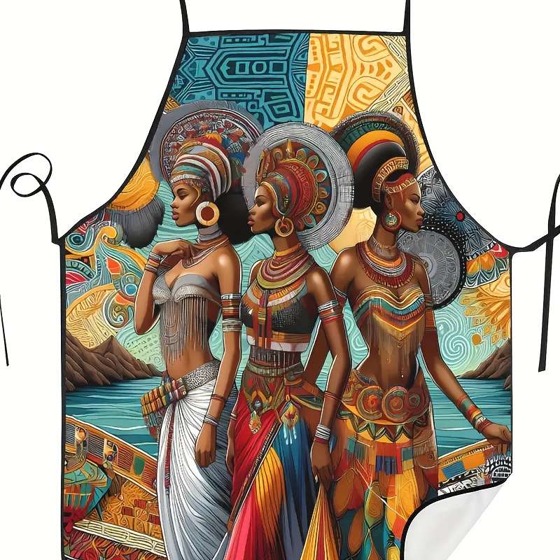 1pc African Women Print Apron Sleeveless Design Durable Woven Polyester 150gsm for Cooking
