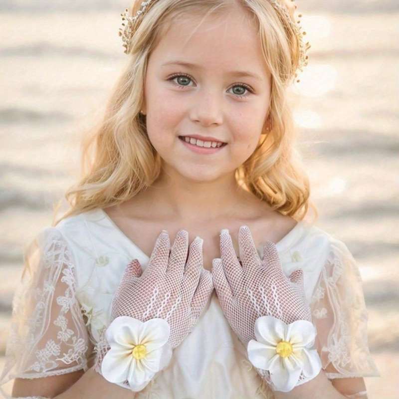 1 Pair Small Flower Lace 21cm Floral Mesh Lace Gloves