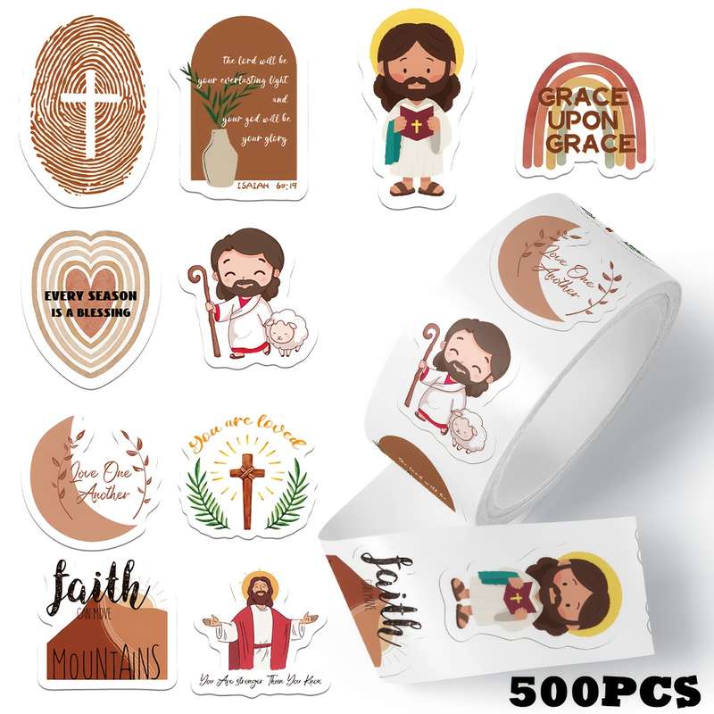 500pcs  roll Jesus Christian Themed Stickers