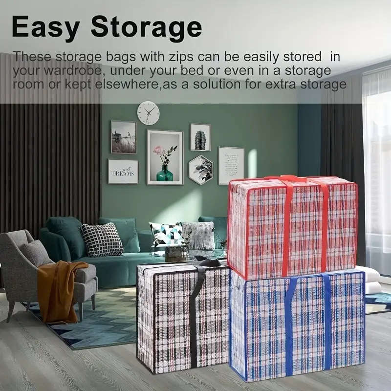 3pcs Large Moving Storage Bags Versatile Quilt Toy and Clothes Organizer with Zippers Durable Plasti