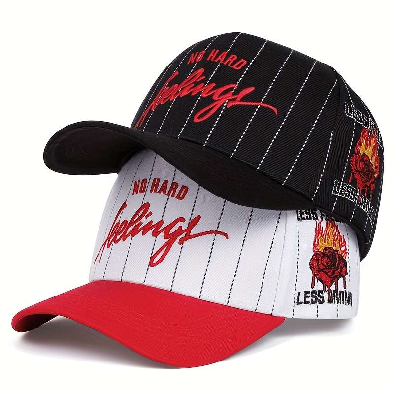 1pc Embroidery Baseball Cap Outdoor Sports Striped Cap Casual Hip Hop Flame Cap