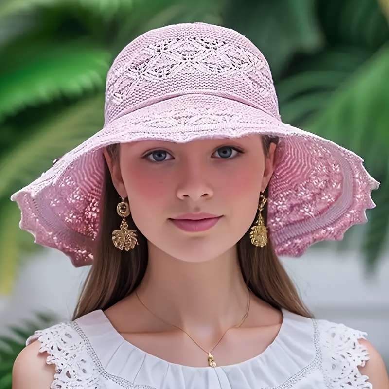 1pc Elegant Women's Sun Hat Breathable Foldable Wide Brim Beach Hat With UPF Protection Hand Wash