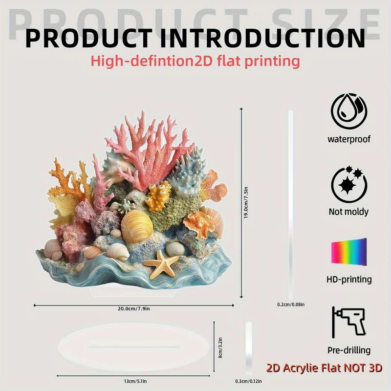 1pc 2D Flat   Bohemian-Style  Acrylic Coral Reef Desktop Decoration Vibrant Ocean Life Displ