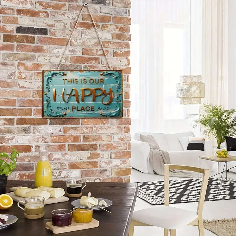 1pc Rustic Wooden Sign This Is Our Happy Place Vintage Home Decor Wall Art for Kitchen Bar Restauran