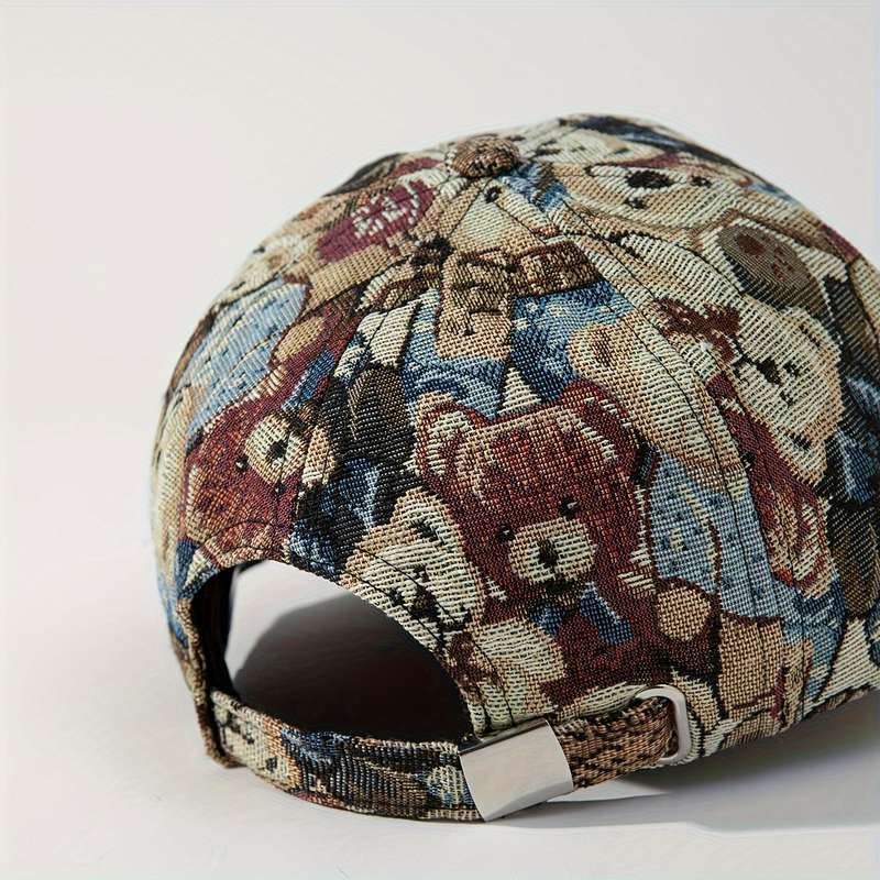 1pc Vibrant Bear Print Unisex Cotton Baseball Cap Trendy Sun Protection Breathable Adjustable