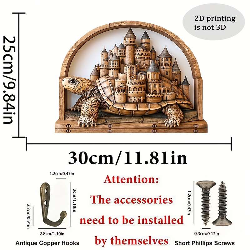 A 2D Artwork Featuring a Turtle And a Beautiful Castle a Minimalist Colorful Wooden Key Holder with