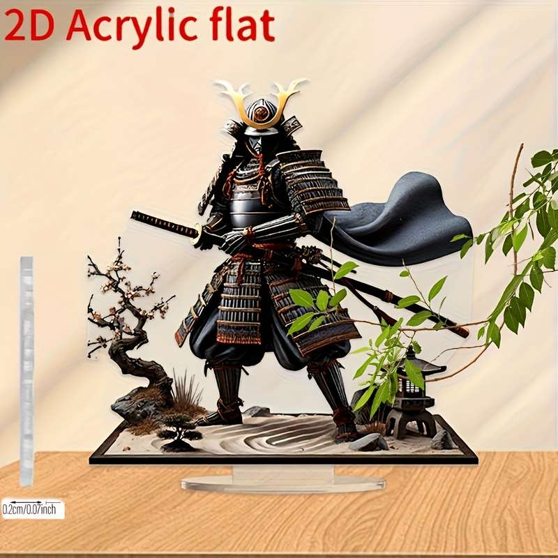 1pc 2D Flat  Printing  Acrylic Flat Samurai Armor Decorative Acrylic Figure with Sword and Zen