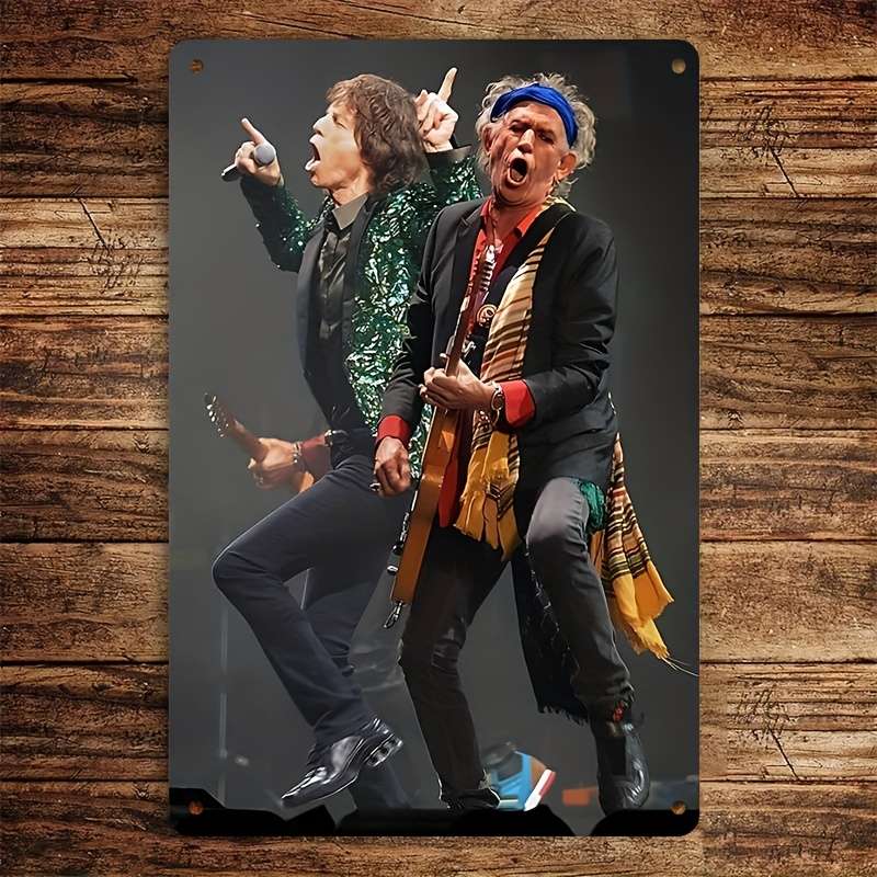 1pc Vintage Rolling Stones Band Metal Poster 20.32x30.48 cm Tin Sign with Iconic Mick Jagger Gu