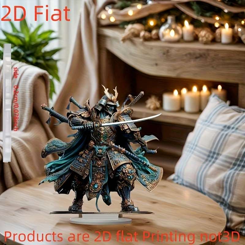 1pc 2D Flat  Acrylic Samurai Knight Statue Vibrant Blue Armor with Golden Accents Ideal for Valen