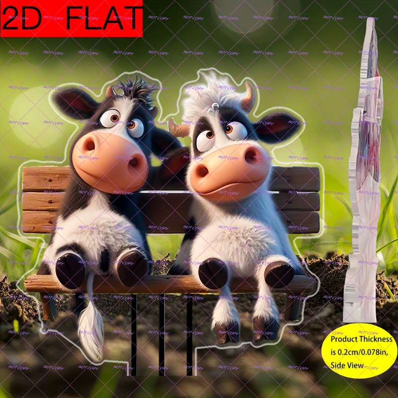 1pc 2D Flat  Printing Acrylic Gentle Cow Charming Outdoor Decoration Suitable for Patio Lawn V
