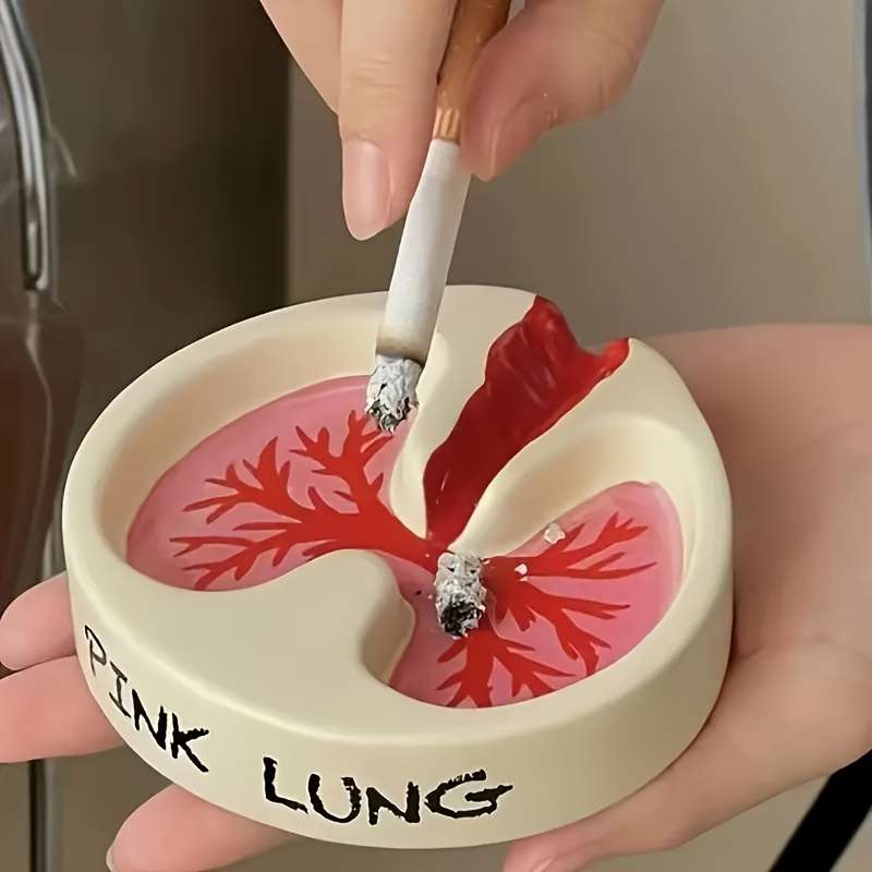 1pc Unique Pink Lung Resin Ashtray Contemporary Style Round Shape No Electricity Needed Perfec