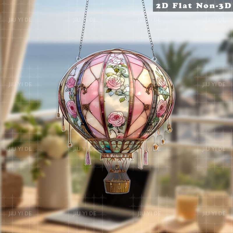 1pc 2D Flat   Bohemian Style  Acrylic Hot Air Balloon Wall Hanging Rose Pattern 20.07