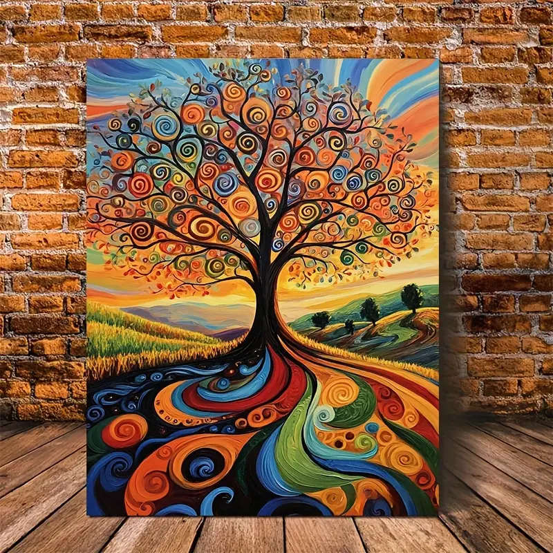 1pc Van Gogh World Tree Canvas Print with Wooden Frame Vibrant Artistic Wall Decor for Living Room B