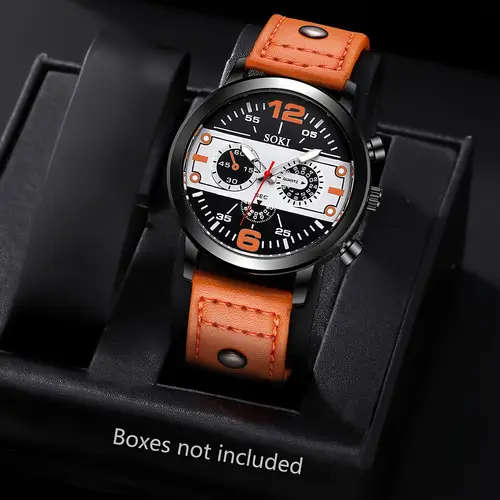 1pc Men Watch Casual Faux Leather Strap Number Date Quartz Wristwatch Fashion Men Watches for Man Si
