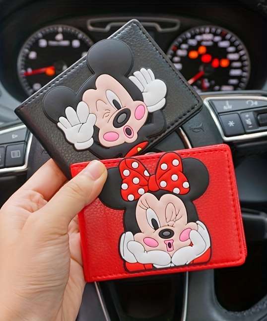 1pc Disney Mickey Minnie Mouse Card Holder C Black Red Design Compact Drivers License Credi