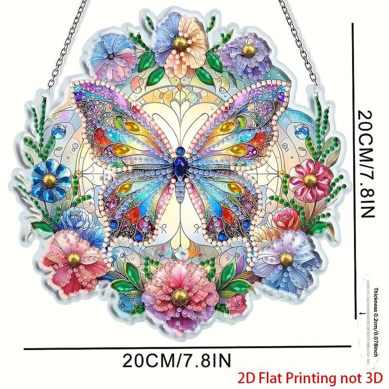 1pc 2D Flat  Printing Acrylic Flat NOT 3D Butterfly Art Hanging Decor Door Hanging Decor Window H