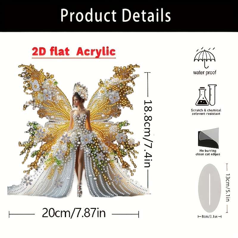 1pc 2D Flat   Butterfly Bride Acrylic Tabletop Decor Elegant Fairy with Glowing Orbs Floral P