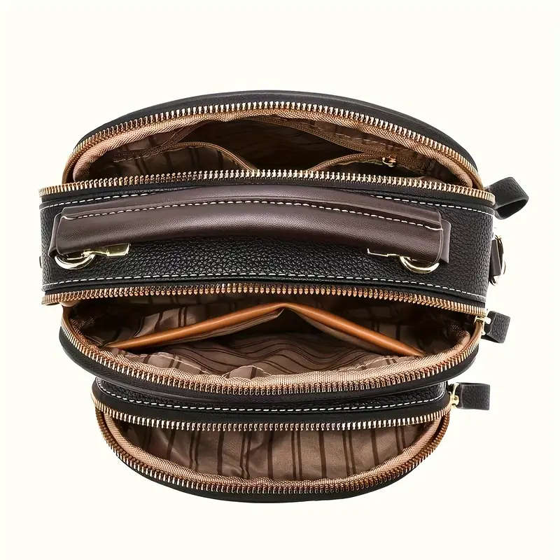 Faux Leather Shoulder Bag for Women with Zipper Closure Hand Washable Polyester Lined Crossbody Hand