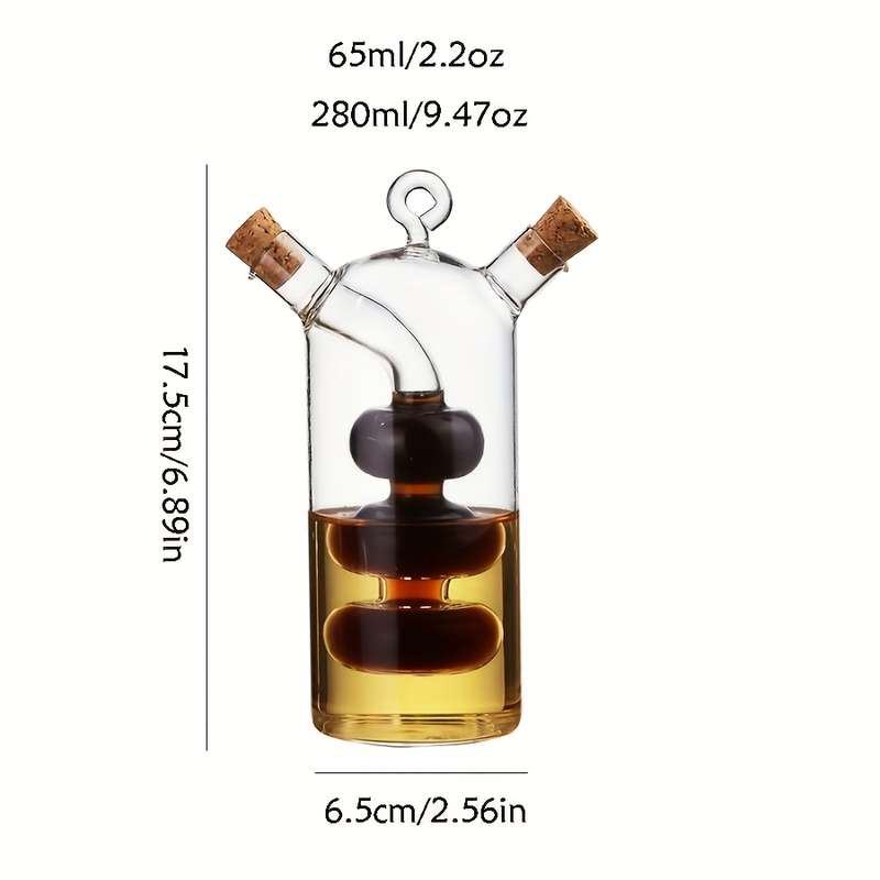 1pc 2-in-1 Glass Olive Oil and Vinegar Dispenser with Cork Stopper Clear Kitchen Container Dual