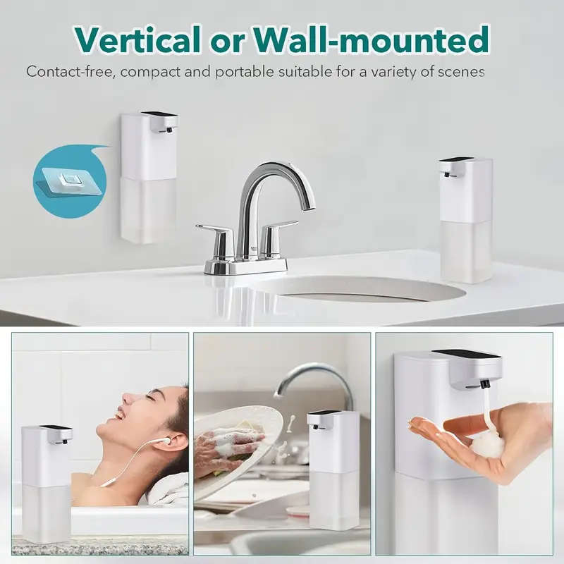 1pc Touchless Automatic Soap Dispenser 400ml 14oz USB Rechargeable Foaming Hand Soap Dispenser Lead-