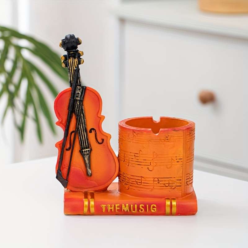 1pc Vintage Violin Ashtray Unique Resin Craft for Home Bar Decor Romantic Gift Idea