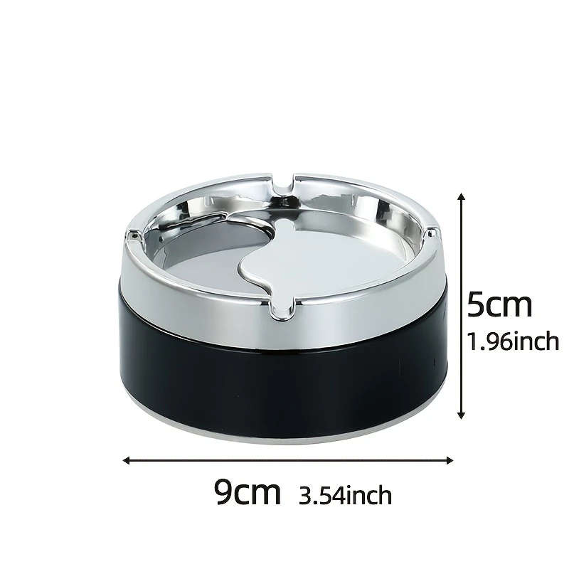 1pc Modern Stainless Steel Ashtray with Rotating Lid Smokeless Odorless Ideal for Home Office Desk