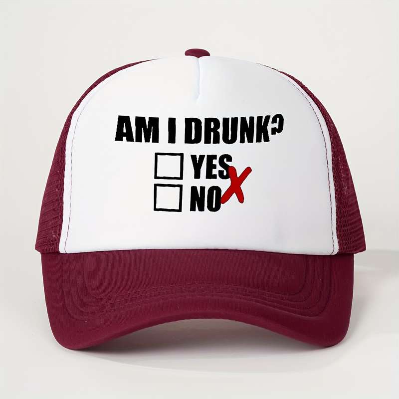 1pc Am I Drunk? Question Checkmark Baseball Cap Unisex Trucker Hat Breathable Adjustable Golf Su