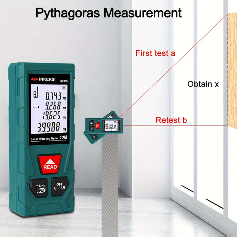 1pc Digital Laser Distance Meter 40M Range Finder with HD Backlit Display Battery Powered 0.4 Mw La