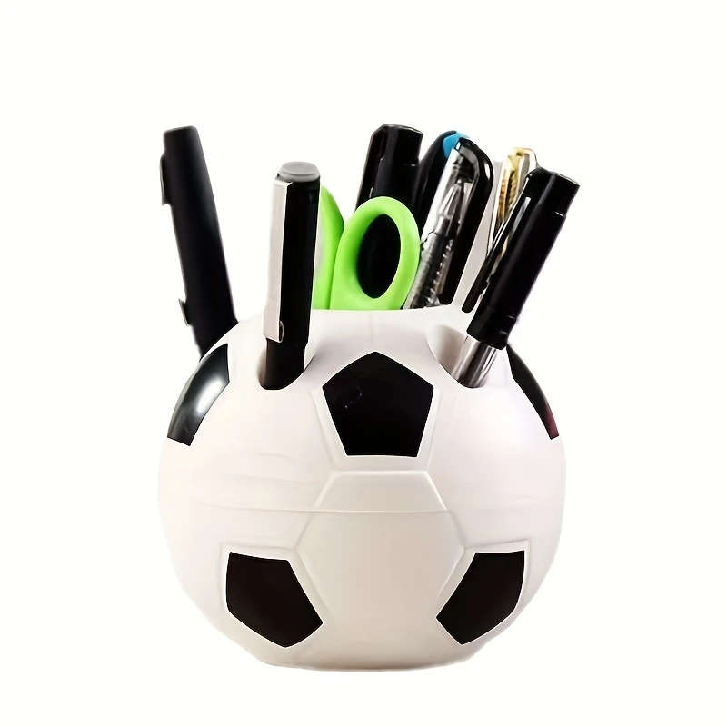 1pc Soccer Ball Desk Organizer Lightweight Plastic Pen Holder Multi-Functional Office Accessory