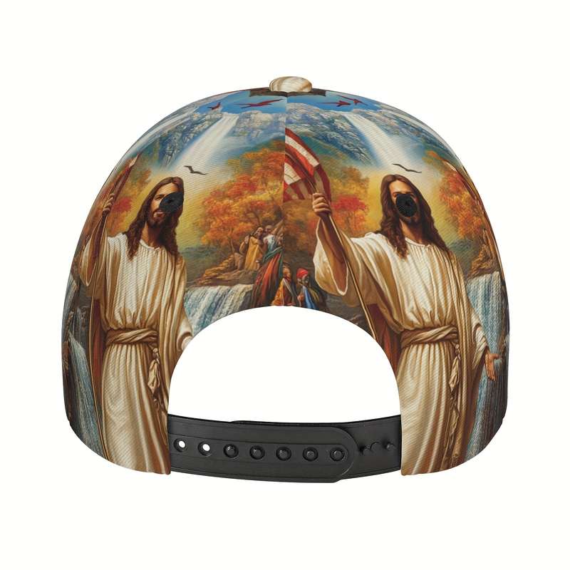 1pc Adjustable Polyester Baseball Cap Jesus and American Flag Print Curved Brim Sports Running H