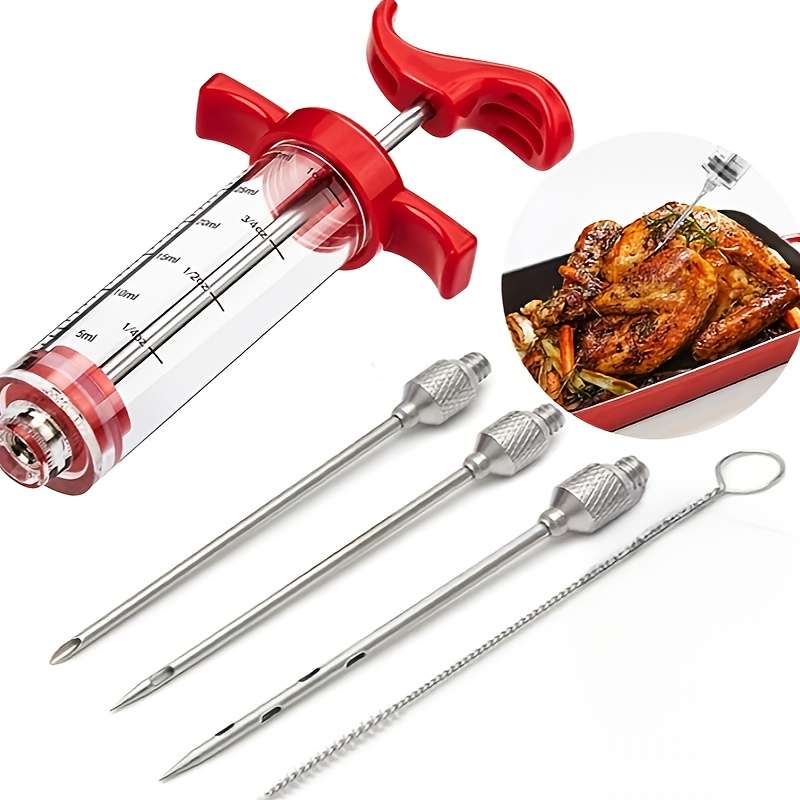5pcs Meat Marinade Injector Set Quick Meat Marinating Tool Stainless Steel Needle Turkey Meat