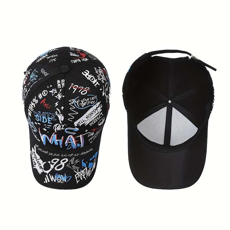 1pc Graffiti Print Hip-Hop Baseball Cap 100% Polyester Lightweight Party Hat with PVC Coating Non