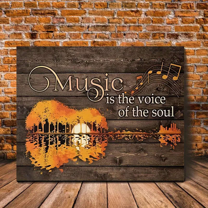 1pc Sunset Guitar Music Is The Voice of the Soul Ready-to-Hang Wooden Framed Canvas Art for Music Lo